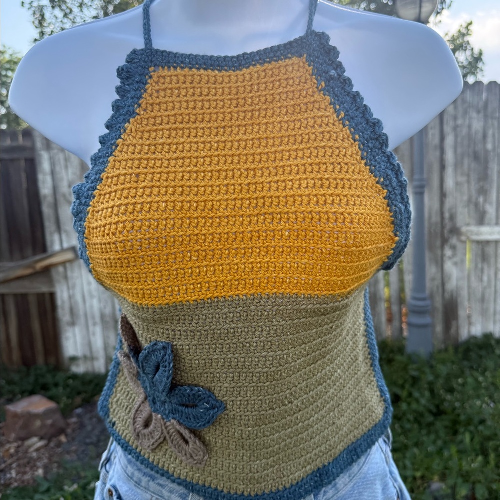 Handmade Yellow and Green Crochet Halter Top